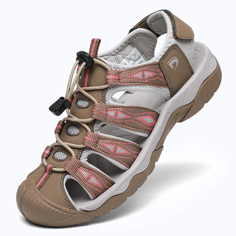 Dannto women's trailport H2 sandal khaki shown from a three quarter view