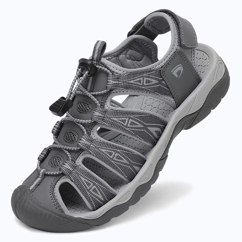 Dannto women's trailport H2 sandal medium gray shown from a three quarter view