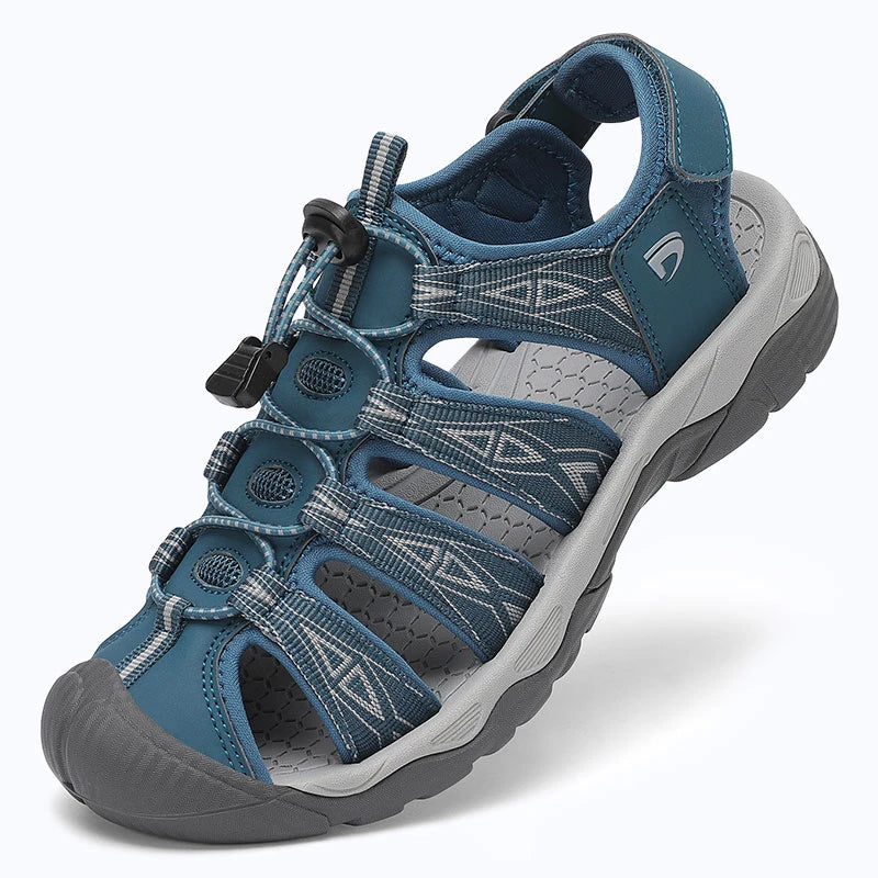 Dannto women's trailport H2 sandal navy blue shown from a three quarter view