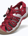 Dannto women's trailport H2 sandal red shown from a three quarter view