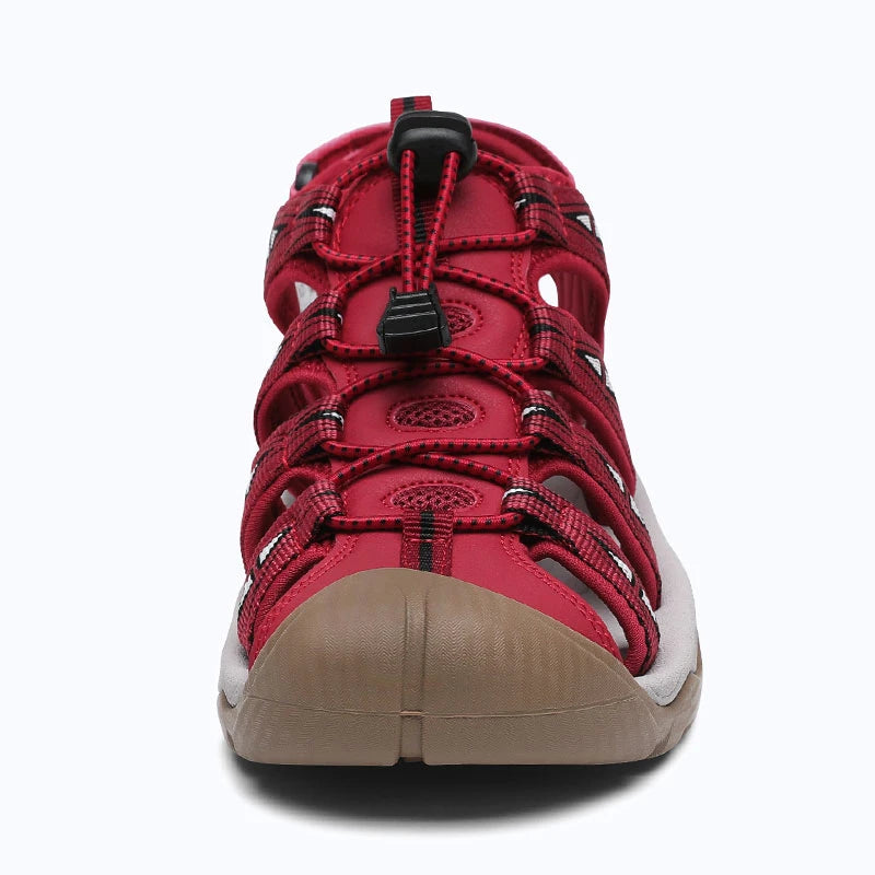 Dannto women's trailport H2 sandal red shown from the front