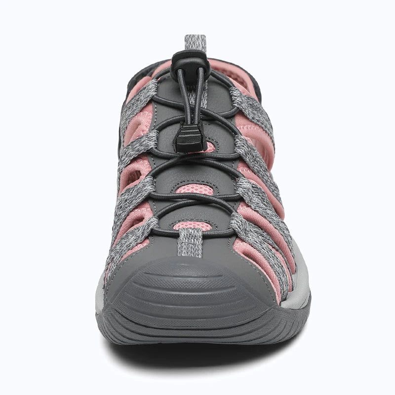 Dannto women's closed toe hiking sandals S2 gray pink shown from the front
