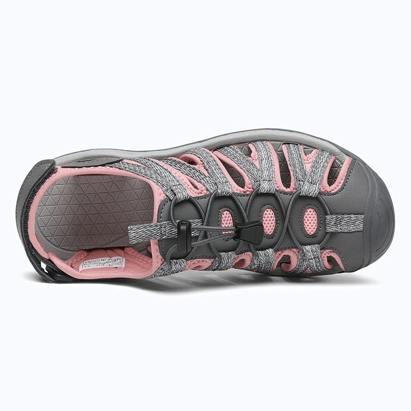 Dannto women's closed toe hiking sandals S2 gray pink shown from the top