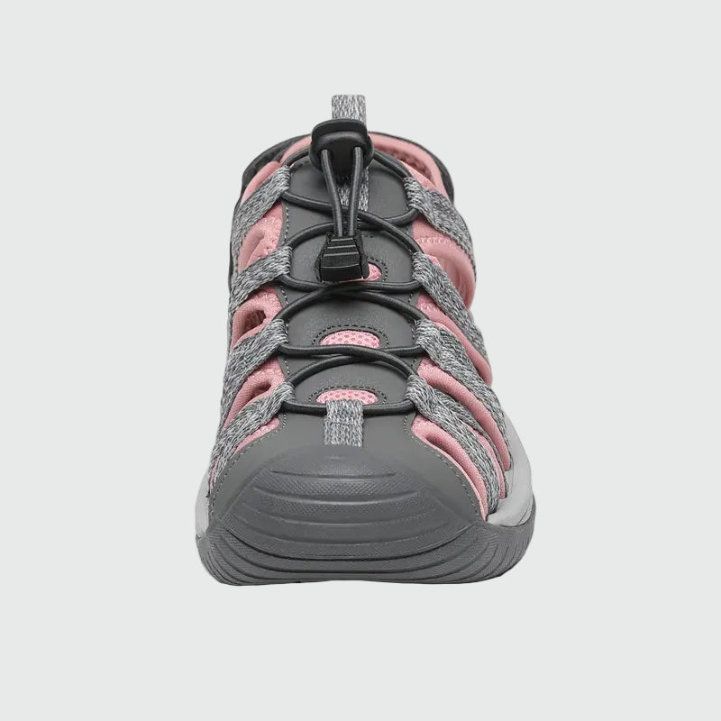 Dannto women's closed toe hiking sandals S2 gray pink shown from the front