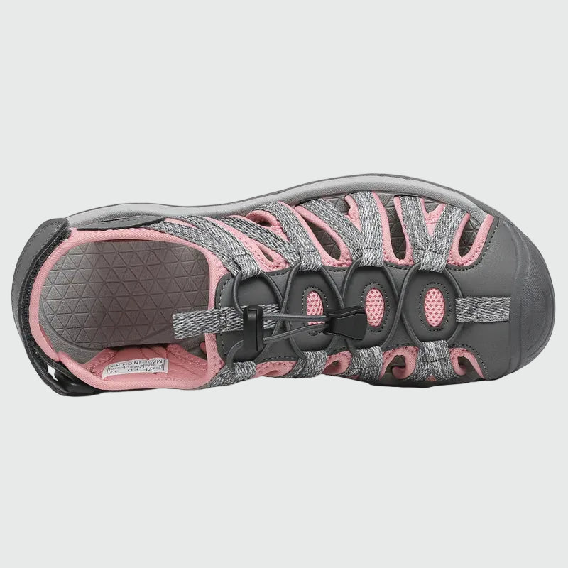 Dannto women's closed toe hiking sandals S2 gray pink shown from the top