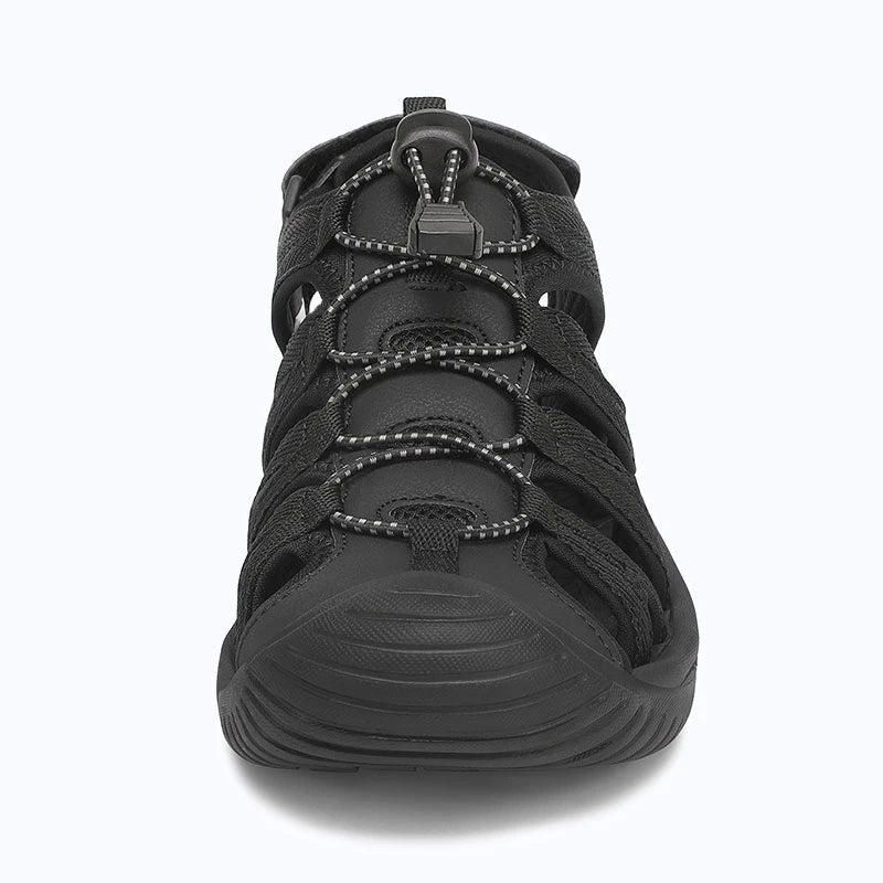 Dannto women's closed toe hiking sandals S2 black shown from the front