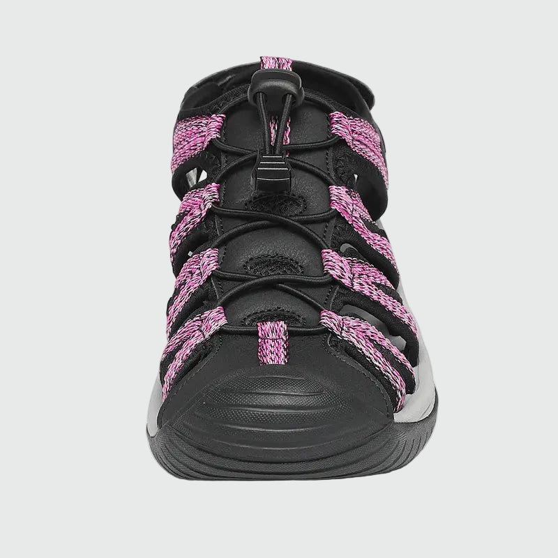 Dannto women's closed toe hiking sandals S2 black pink shown from the front