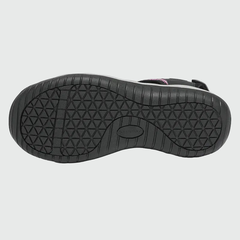 Dannto women's closed toe hiking sandals S2 black pink shown from the bottom