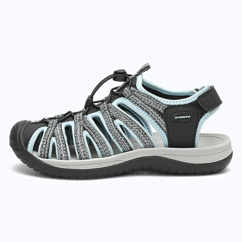 Dannto women's closed toe hiking sandals S2 black blue shown from the side