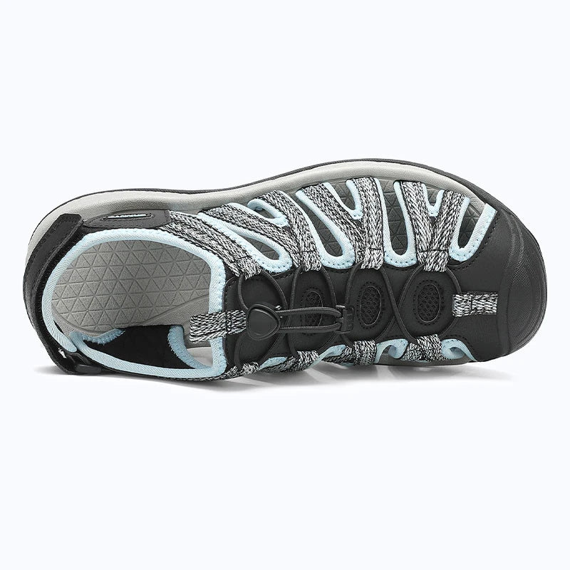 Dannto women's closed toe hiking sandals S2 black blue shown from the top