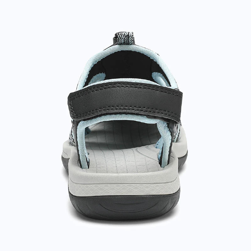 Dannto women's closed toe hiking sandals S2 black blue shown from the back
