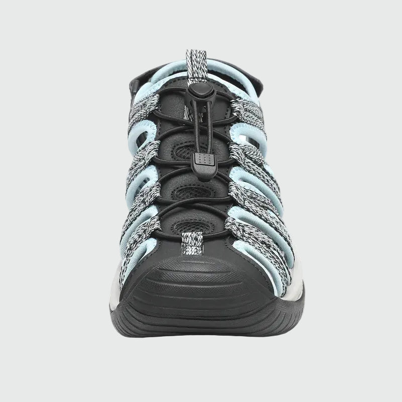 Dannto Damen-Wandersandalen mit geschlossener Zehenpartie S2 Schwarz Blau von vorne dargestellt