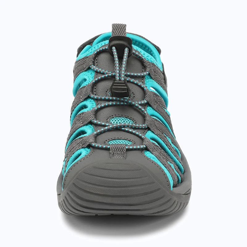 Dannto women's closed toe hiking sandals S2 gray green shown from the front
