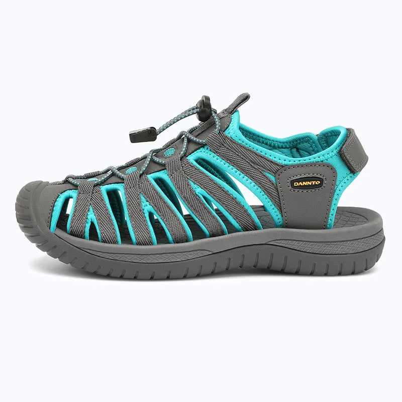 Dannto women's closed toe hiking sandals S2 gray green shown from the side