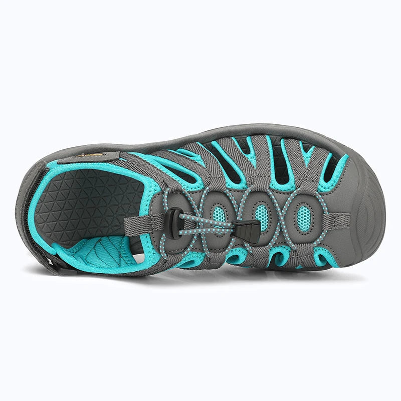 Dannto women's closed toe hiking sandals S2 gray green shown from the top