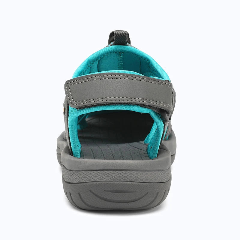 Dannto women's closed toe hiking sandals S2 gray green shown from the back