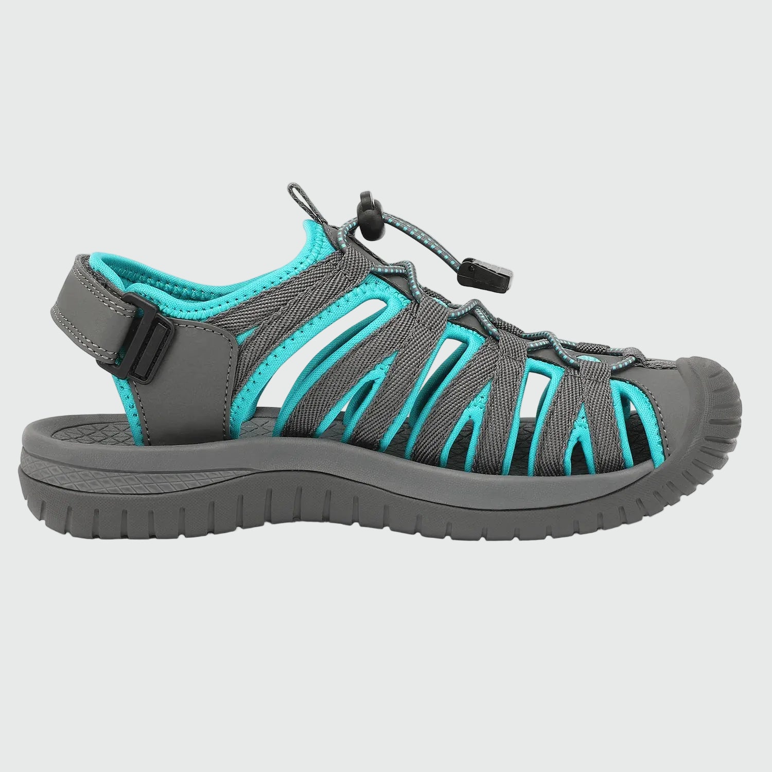 Sandali da trekking chiusi da donna Dannto S2 grigio verde mostrati di lato