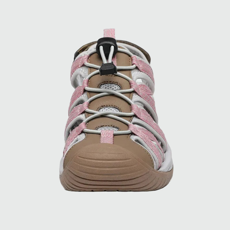 Sandali da trekking chiusi con punta Dannto da donna S2 color kaki mostrati di fronte