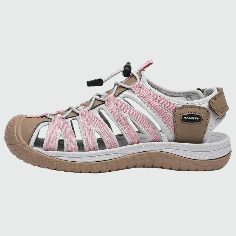 Sandali da trekking chiusi in punta da donna Dannto S2 color kaki mostrati di lato