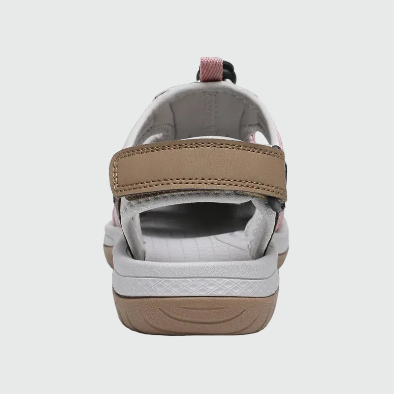 Sandali da trekking chiusi con punta Dannto da donna S2 color kaki mostrati da dietro