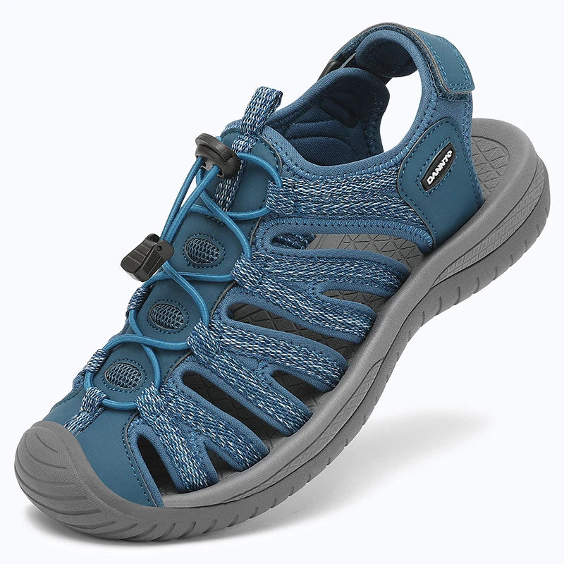 Dannto women's closed toe hiking sandals S2 navy blue shown from a three quarter view