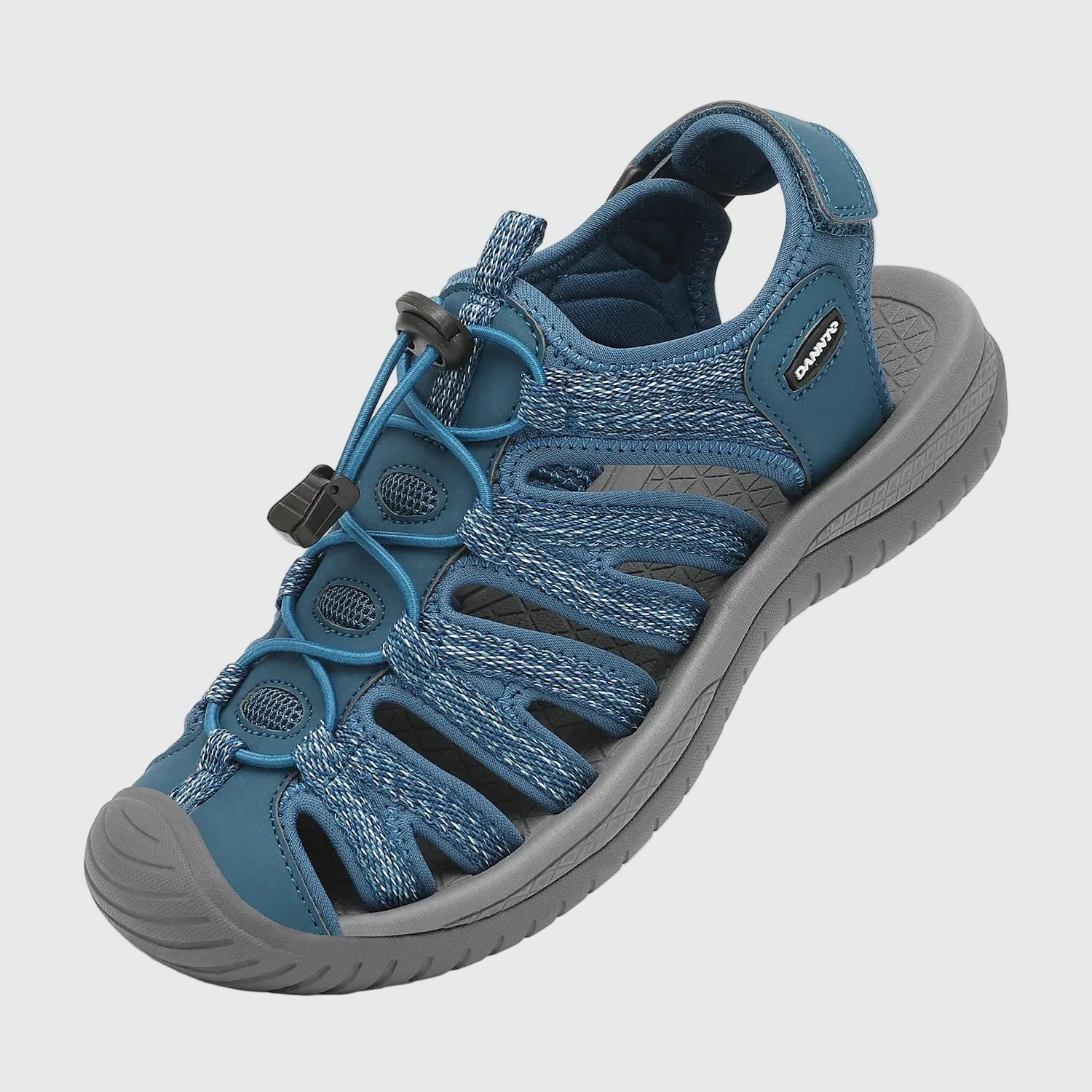 Dannto Damen-Wandersandalen mit geschlossener Zehenpartie S2 in Marineblau, dargestellt aus einer Dreiviertelansicht