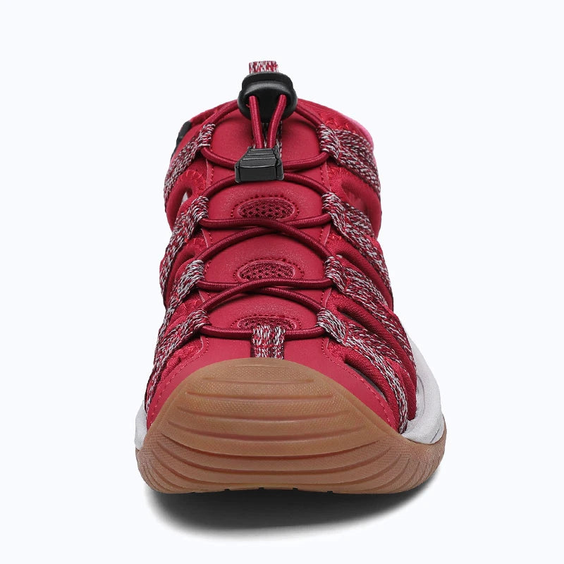 Dannto women's closed toe hiking sandals S2 red shown from the front