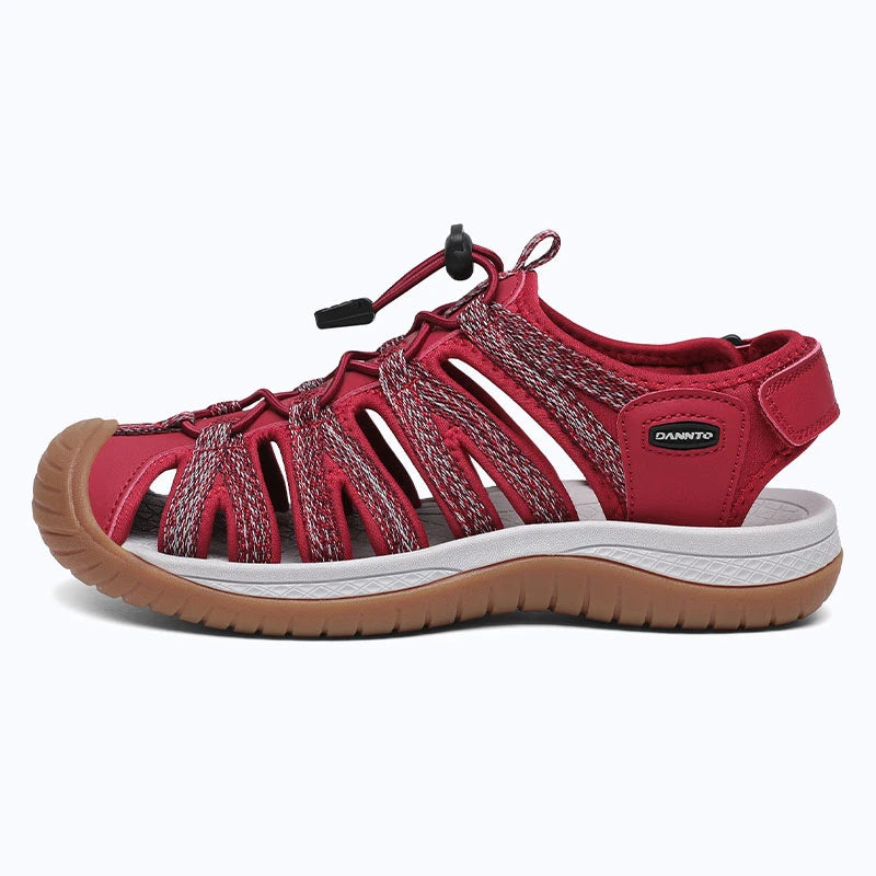 Dannto women's closed toe hiking sandals S2 red shown from the side