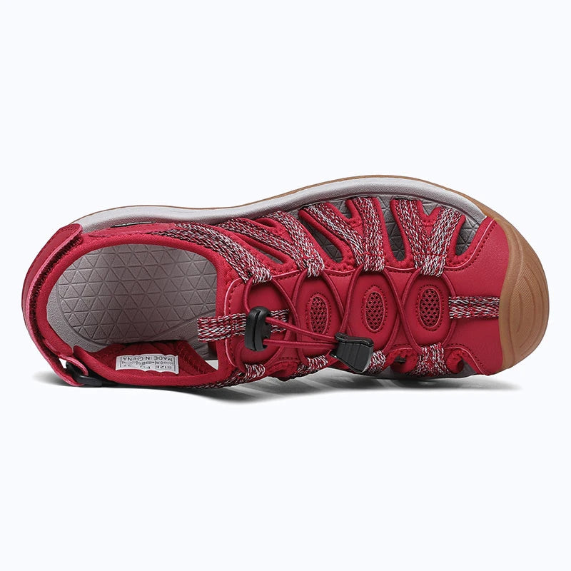 Dannto women's closed toe hiking sandals S2 red shown from the top