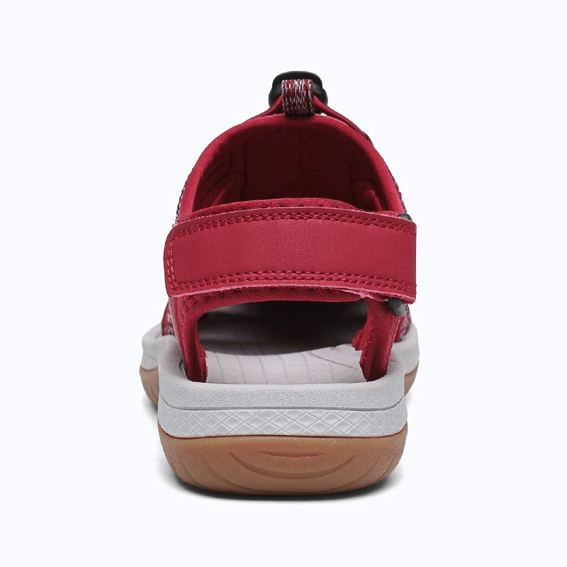Dannto women's closed toe hiking sandals S2 red shown from the back