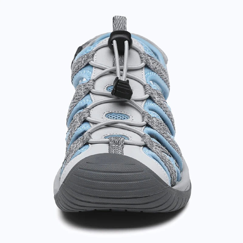 Dannto women's closed toe hiking sandals S2 white blue shown from the front