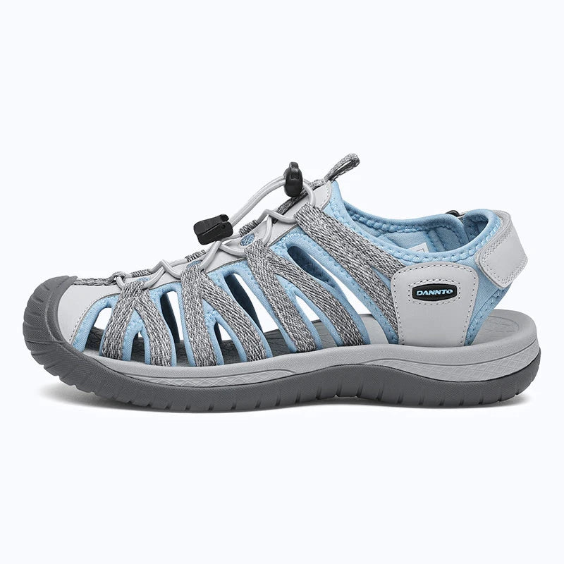 Dannto women's closed toe hiking sandals S2 white blue shown from the side