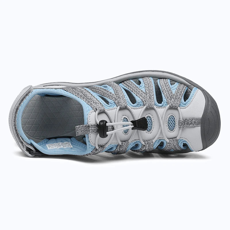Dannto women's closed toe hiking sandals S2 white blue shown from the top