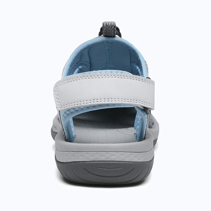 Dannto women's closed toe hiking sandals S2 white blue shown from the back