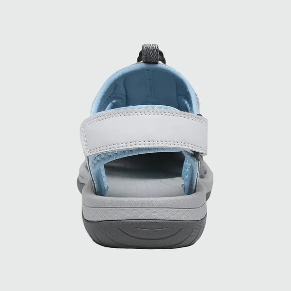 Sandali da trekking chiusi da donna Dannto S2 bianco blu mostrati dal retro