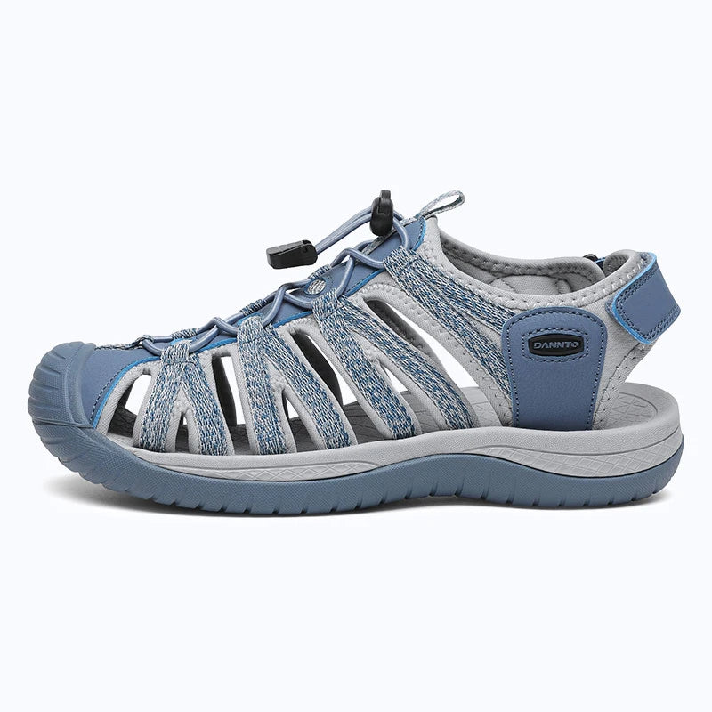 Dannto women's closed toe hiking sandals S2 blue shown from the side