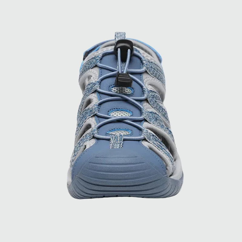 Dannto Damen-Wandersandalen mit geschlossener Zehenpartie, S2 blau, von vorne dargestellt