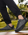 Dannto Veld I - Men's and Women's Wide Toe Box Barefoot Shoes gray shown being worn while walking outdoors
