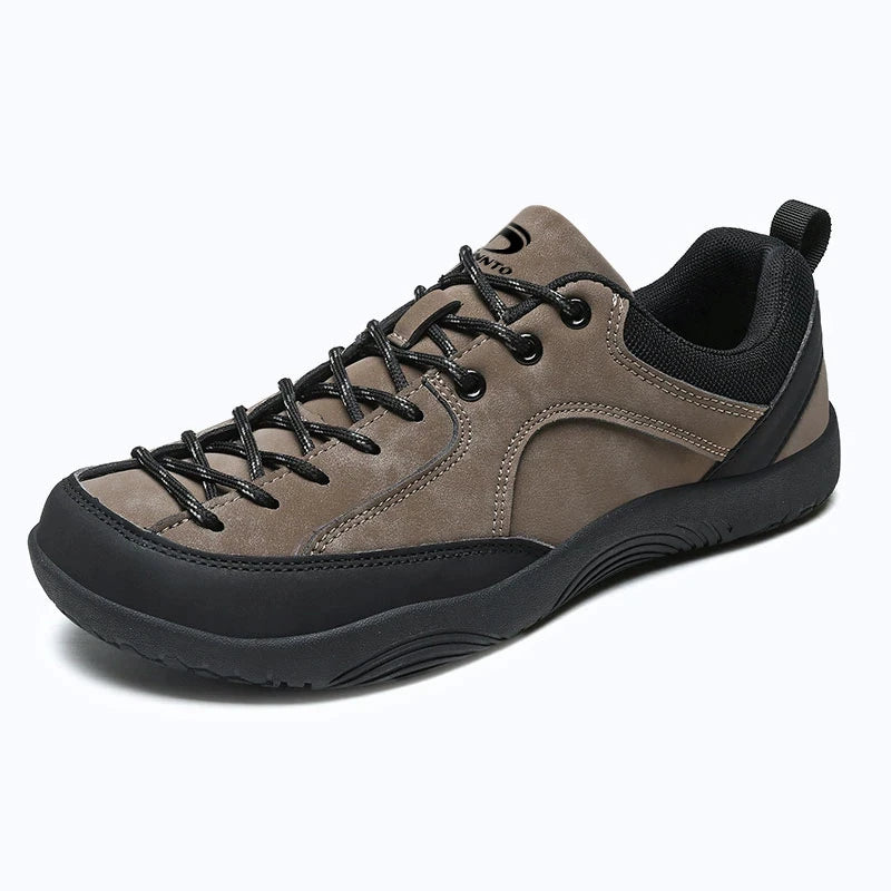 Dannto Veld I - Men's and Women's Wide Toe Box Barefoot Shoes khaki shown from a three quarter view