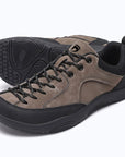 Dannto Veld I - Men's and Women's Wide Toe Box Barefoot Shoes khaki pair shown from a three-quarter view with the outsole visible