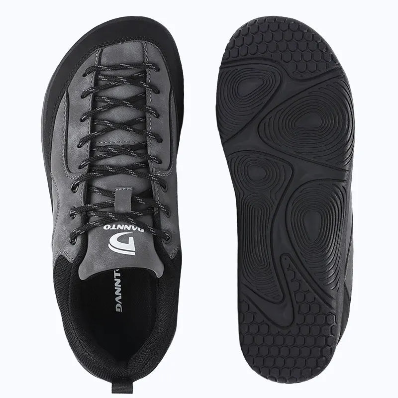 Dannto Veld I - 3E wide toe box barefoot shoes gray shown from the top and bottom