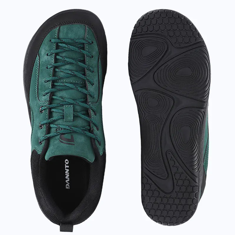 Dannto Veld I - 3E wide toe box barefoot shoes green shown from the top and bottom