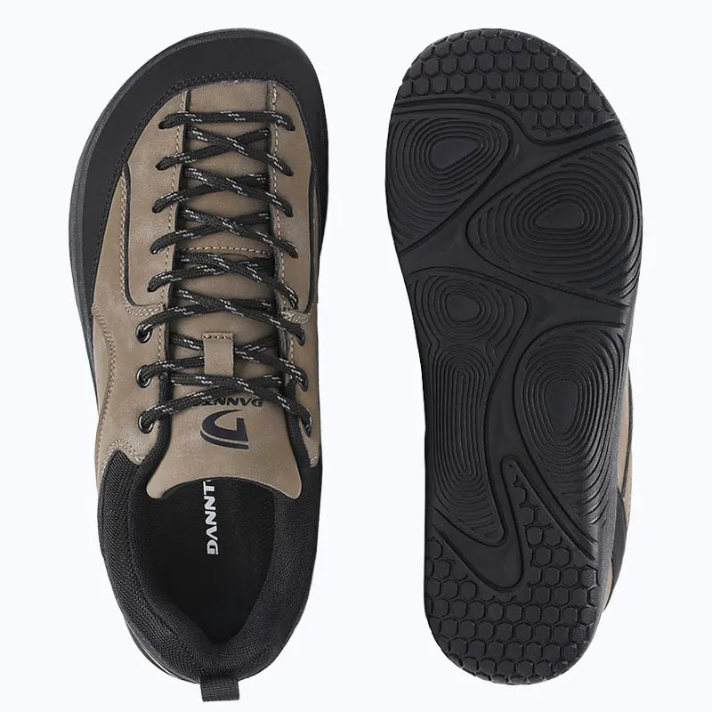 Dannto Veld I - 3E wide toe box barefoot shoes khaki shown from the top and bottom
