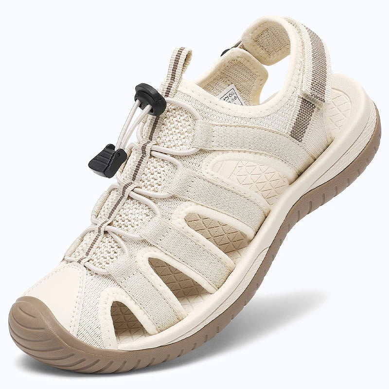 Dannto Trailport N3 - Women's hiking beige sandals shown from a three-quarter view