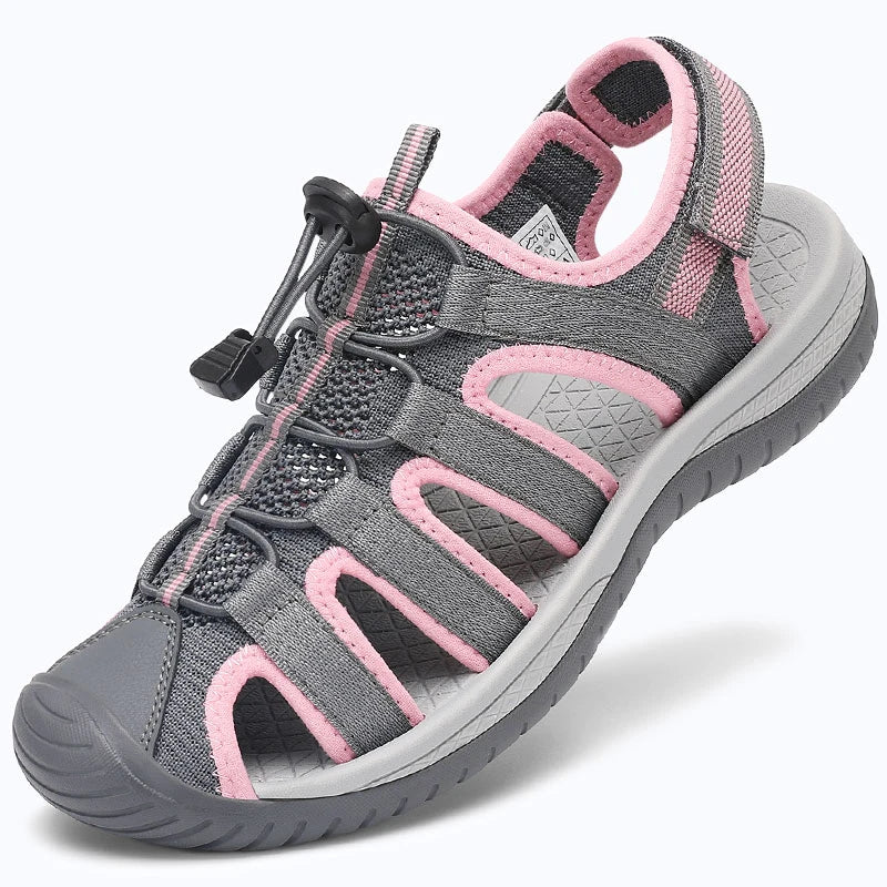 Dannto Trailport N3 - Women's hiking gray pink sandals shown from a three-quarter view