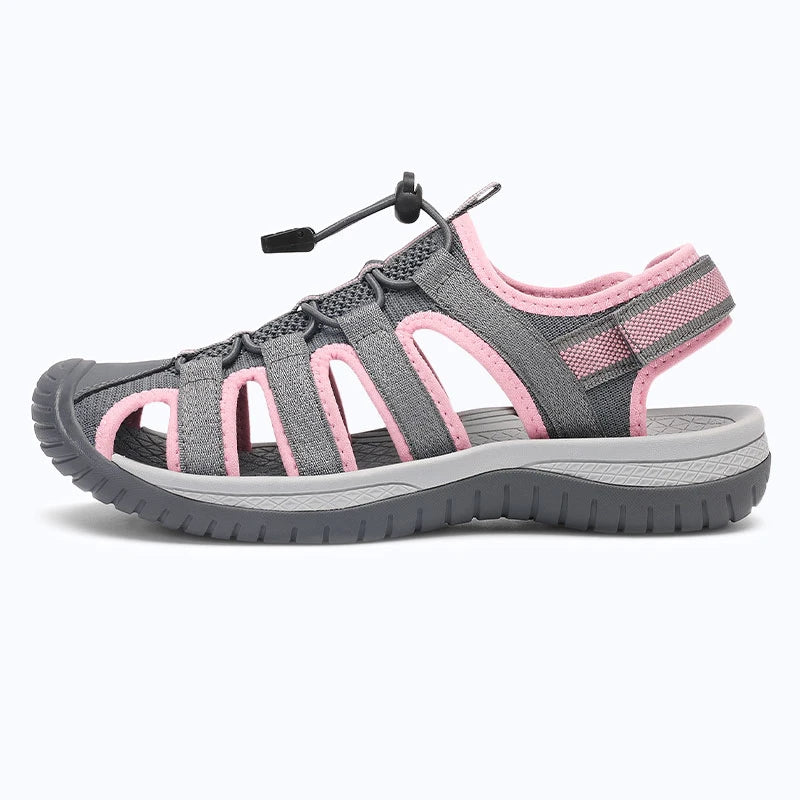 Dannto Trailport N3 - Women's hiking gray pink sandals shown from the side