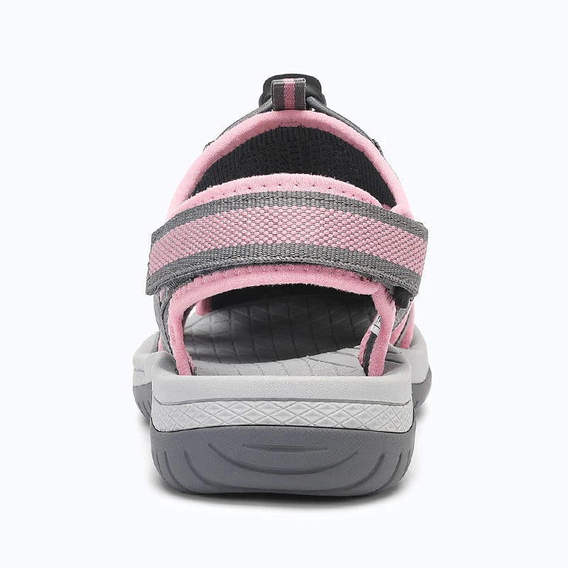 Dannto Trailport N3 - Women's hiking gray pink sandals shown from the back