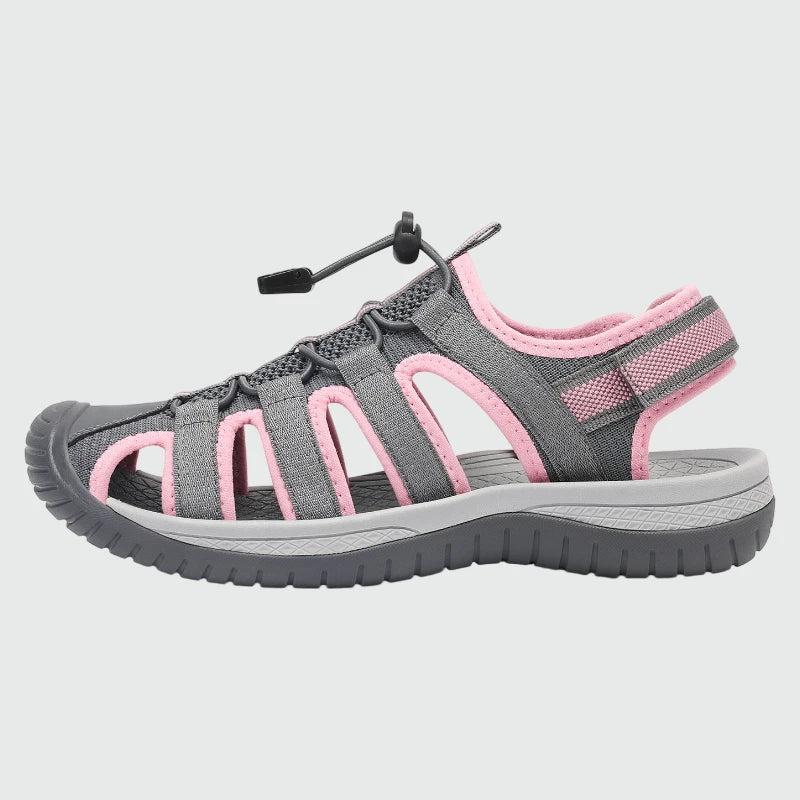 Dannto Trailport N3 - Women's hiking gray pink sandals shown from the side