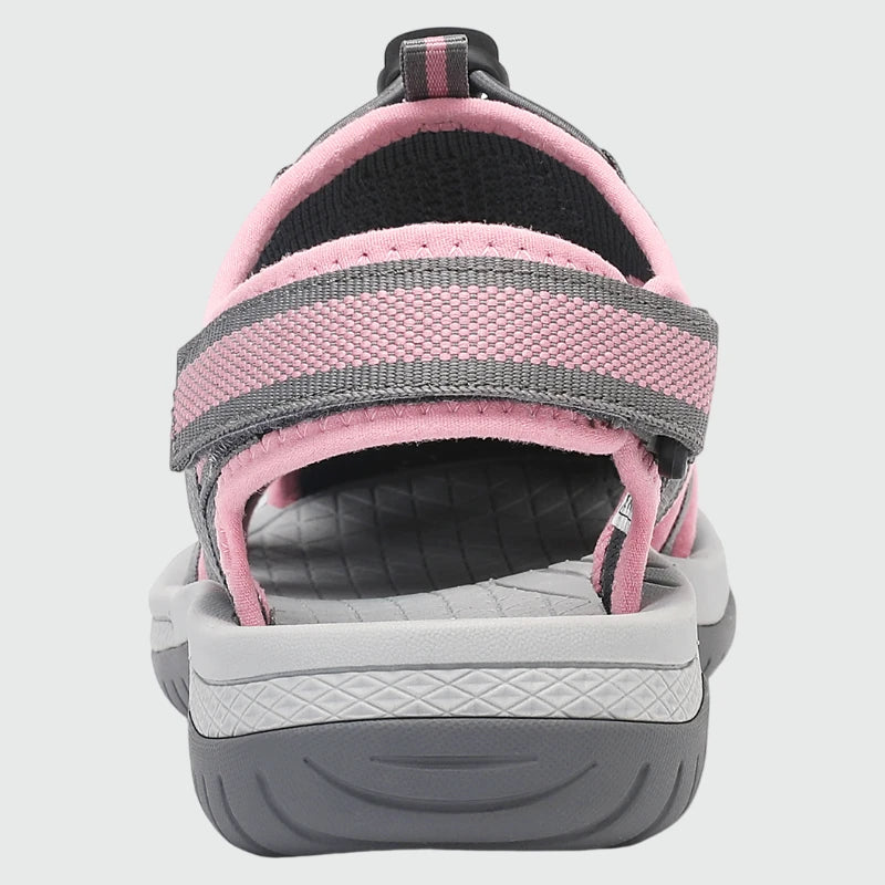 Dannto Trailport N3 - Women's hiking gray pink sandals shown from the back