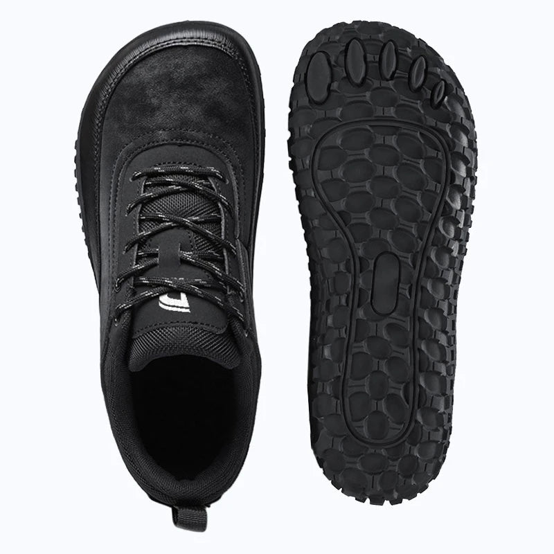 Dannto Aero N4 - 3E Wide Barefoot Shoes black shown from top and outsole views